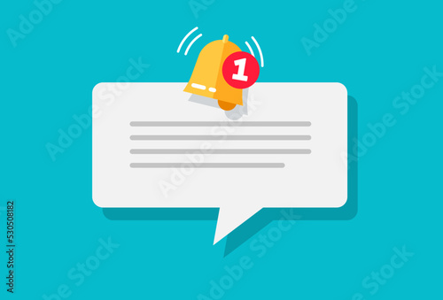 Notification reminder note icon alert notice message vector or new event note caution bubble with bell flat design illustration white blue color image