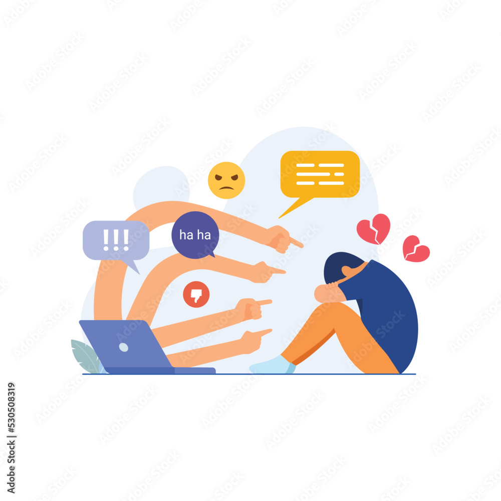 Cyber bullying in social networks and online abuse concept. Young man ...