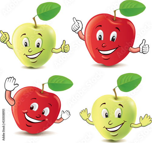 Apple cartoon character, smile and giving thumbs up	