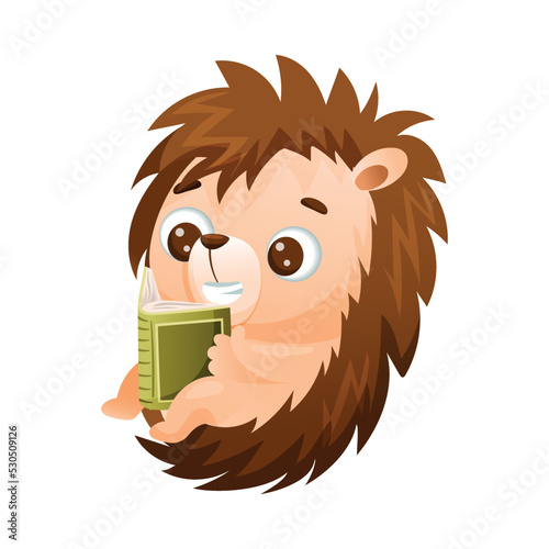 Cute Prickly Hedgehog Reading Book in Hard Cover Enjoying Interesting Story Vector Illustration