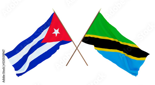 Background  3D render for designers  illustrators. National Independence Day. Flags Cuba and Tanzania