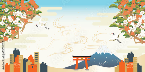 東京　日本風景イメージイラスト