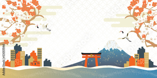 東京　日本風景イメージイラスト