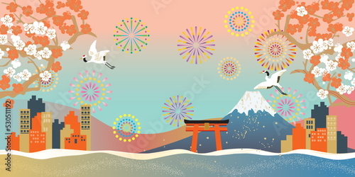 東京　日本風景イメージイラスト