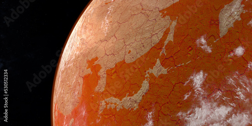 Japan and asian continent in a desert earth planet in the space