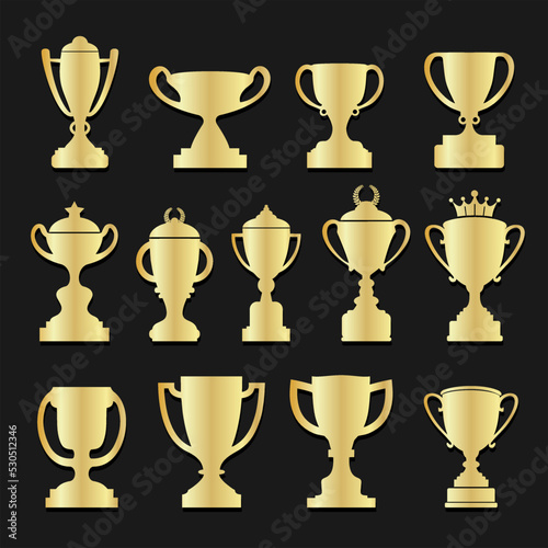 Sports trophies and awards retro gold collection 