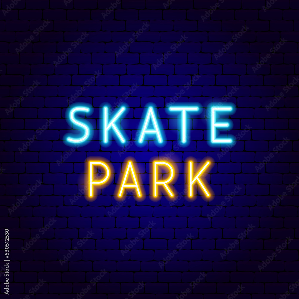 Skate Park Neon Text. Vector Illustration of Sport Glowing Object.