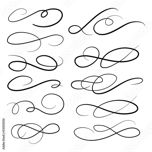 Underline swishes tail collection. Swoosh element for sport, logo design. Vector hand drawn illustration