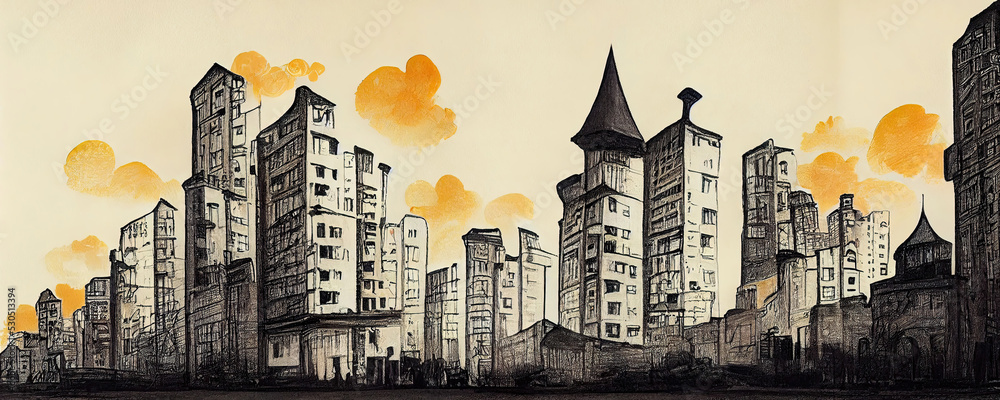 Fototapeta premium Urban city architecture background wallpaper illustration