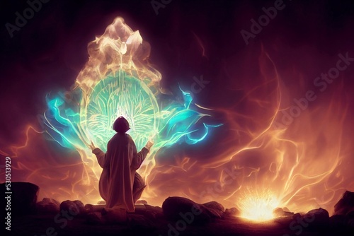 Fotografie, Obraz A powerful wizard casting a spell