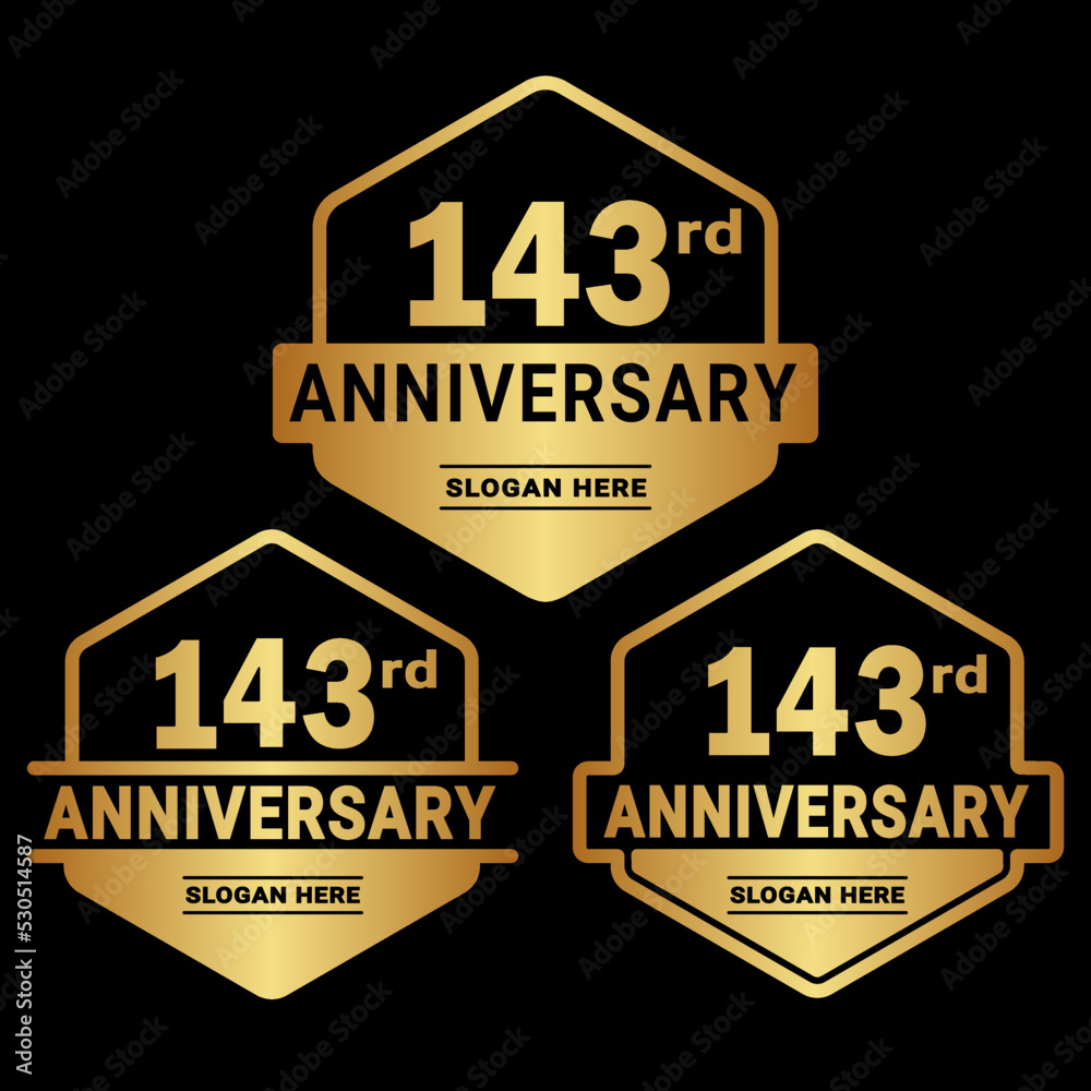 143 years anniversary celebration logotype. 143th anniversary logo collection. Set of anniversary design template. Vector and illustration.