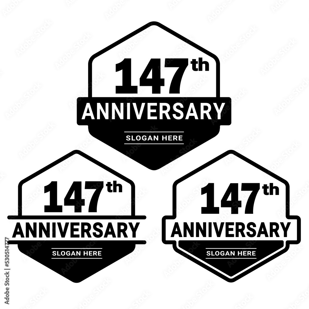 147 years anniversary celebration logotype. 147th anniversary logo collection. Set of anniversary design template. Vector and illustration.