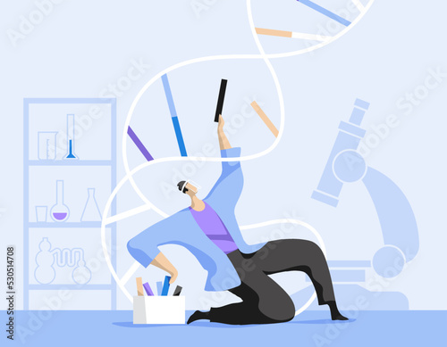 Ricercatore che fa test di laboratorio sul codice genetico