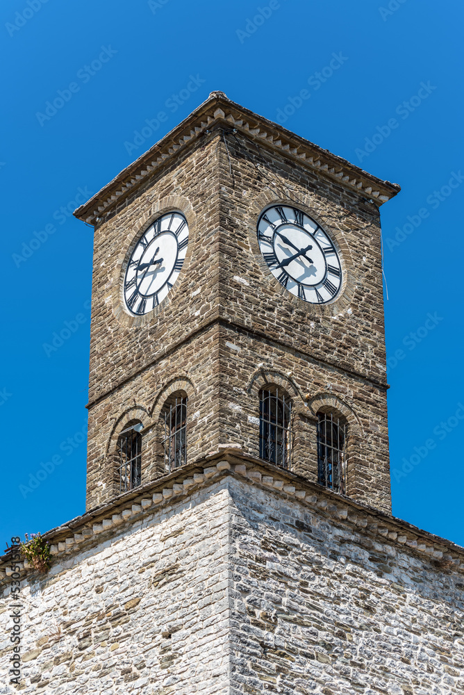 Clock tower inside of the Gjirokaster castle in Albania