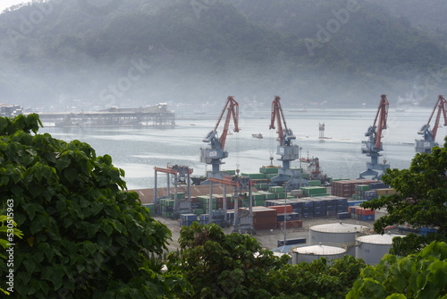 Teluk Bayur container port, Padang, West Sumatra. sea freight transportation industry.
