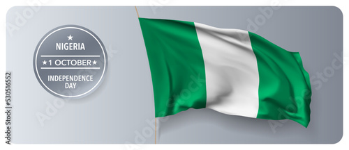Nigeria independence day vector banner, greeting card.