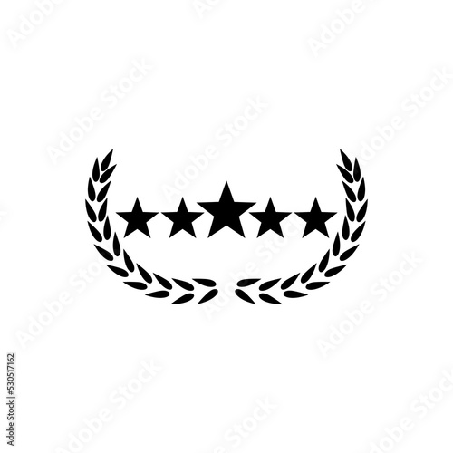 Customer reviews, rating, user feedback concept. Five stars laurel icon isolated on white background