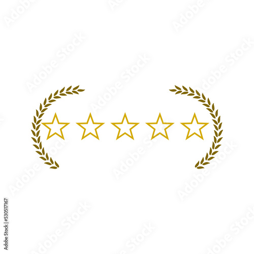 Customer reviews, rating, user feedback concept. Five stars laurel icon isolated on white background