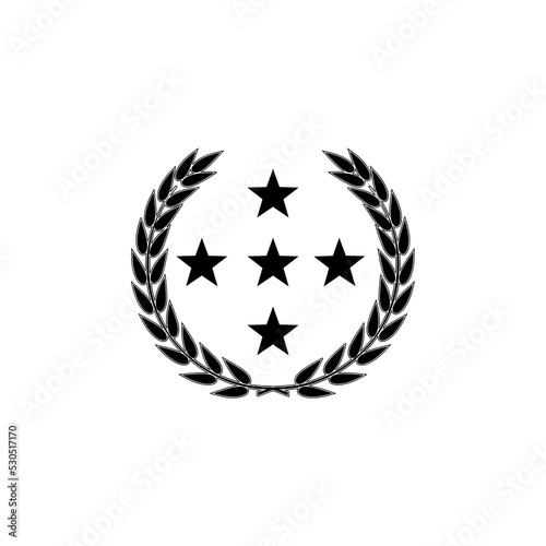 Customer reviews, rating, user feedback concept. Five stars laurel icon isolated on white background