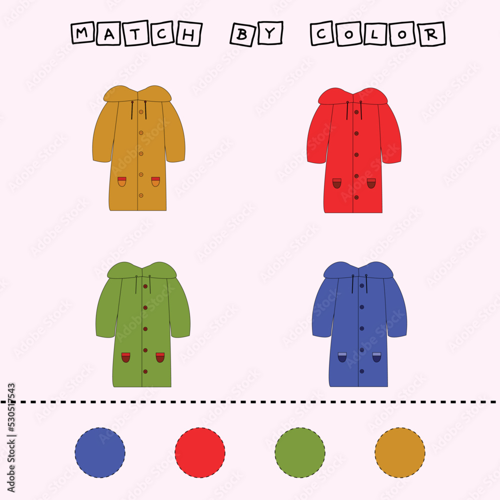 worksheet vector design, challenge to connect the raincoats with its color. Logic game for children. worksheet vector design, challenge to connect the raincoats with its color. Logic game for children.