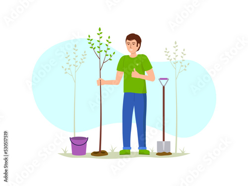 Volunteer planting tree