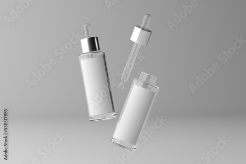 3d render сlear  glass dropper bottle mockup with a place for design