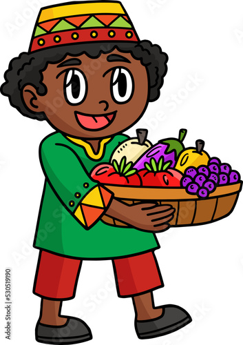 Kwanzaa Afro Holding Fruits Cartoon Clipart