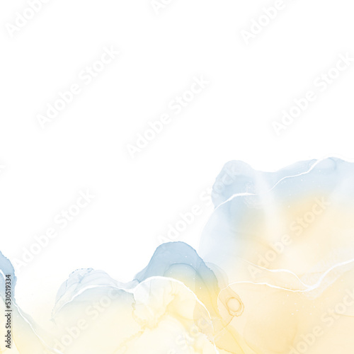 Abstract marble texture overlay. Liquid ink texture background. Blue and Yellow mineral texture border in PNG © ArtPavo