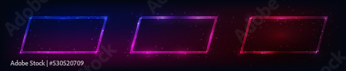 Neon double rectangular frame with shining effects