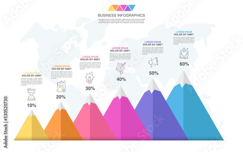 Vector mountain Infographic. Business flat template for six step finance concept. Ilustration and vision layout