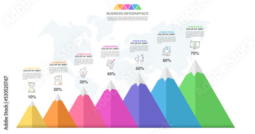 Vector mountain Infographic. Business flat template for 7 step finance concept. Ilustration and vision layout