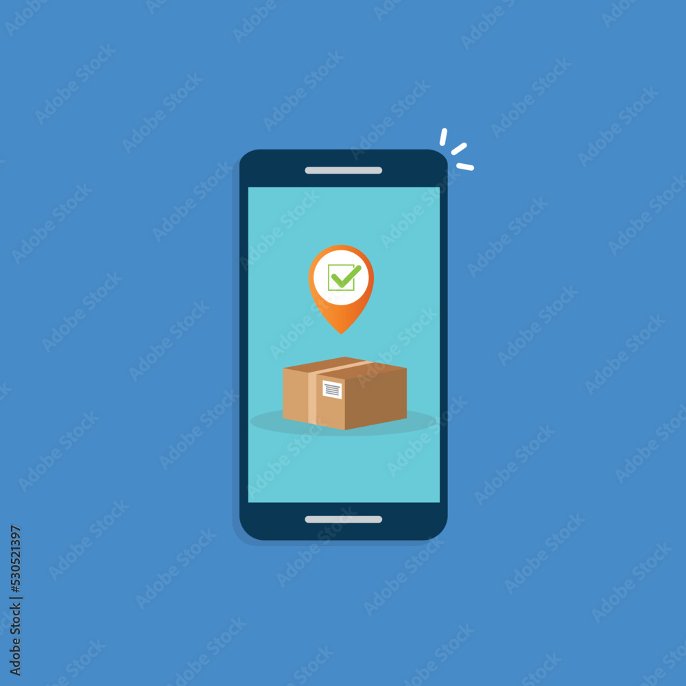 Delivery Process Notification on Mobile Phone. Express Delivery, Home Delivery, Contactless and Order Curbside Pickup. vector illustration Delivery Process Notification on Mobile Phone. Express Delivery, Home Delivery, Contactless and Order Curbside Pickup. vector illustration