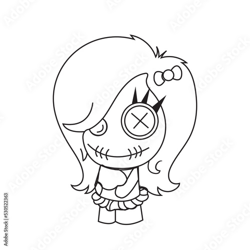 Cute girl in witch costume  with a voodoo doll 