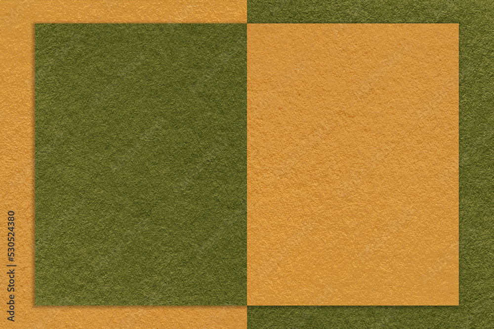 Fototapeta premium Texture of yellow and green paper background with geometric shape and pattern, macro. Craft olive cardboard
