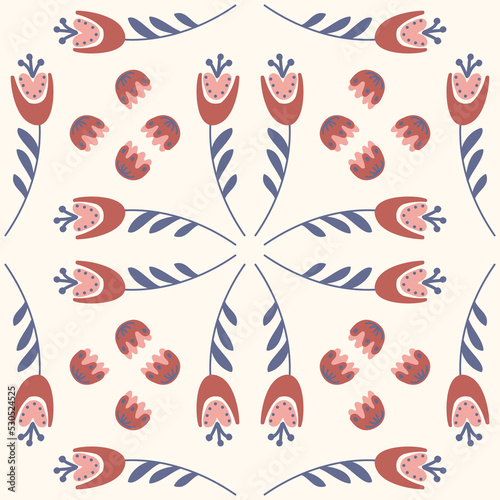 Cute bell flower seamless pattern, bellflower campanula wild flower, organic background vector illustration