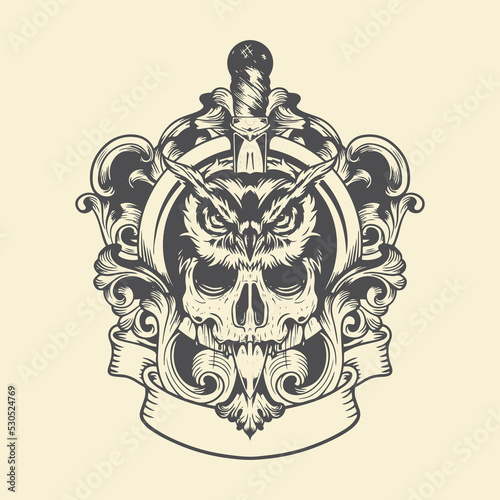 Owl skull logo design with silhouette style. Vector