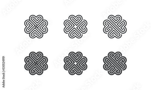 Set Of Love Clover Knot Heart Logo Concept sign icon symbol Element Design. Boutique, Health Care, Luxury Logotype. Vector illustration logo template
