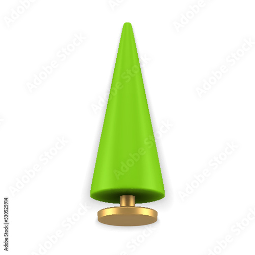 Glossy green realistic statuette Christmas tree cone shape on stand isometric 3d template vector