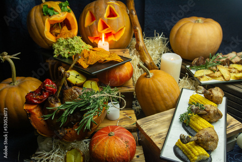 Halloween buffet, decoration and food for Halloween