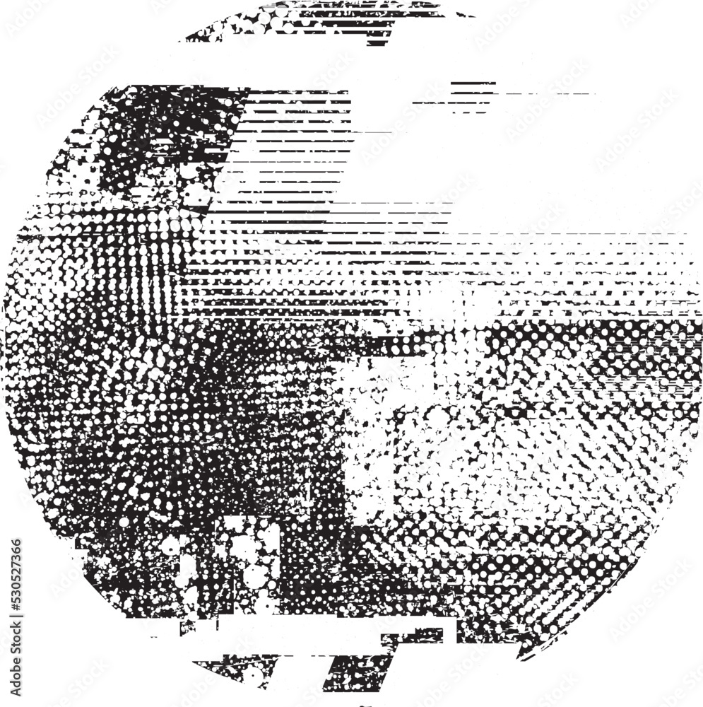 Glitch distorted geometric shape . Noise destroyed logo . Trendy defect error shapes . Glitched frame .Grunge textured . Distressed effect .Vector shapes with a halftone dots screen print texture. Glitch distorted geometric shape . Noise destroyed logo . Trendy defect error shapes . Glitched frame .Grunge textured . Distressed effect .Vector shapes with a halftone dots screen print texture.