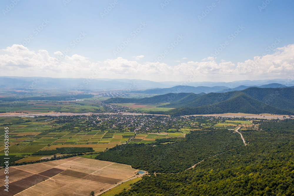 High angle view of agricultural fields in Kakheti, Georgia