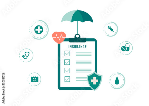 Health insurance. Shield protection for family flat vector illustration. Health and life insurance concept for banner, website design or landing web page