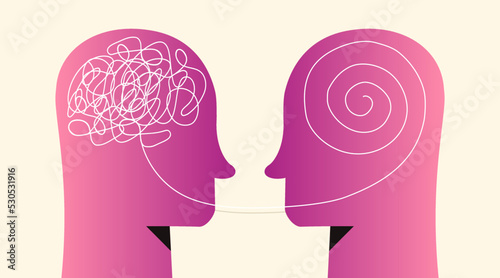 Two humans head silhouette psyhotherapy concept illustration. Vector 10 eps
