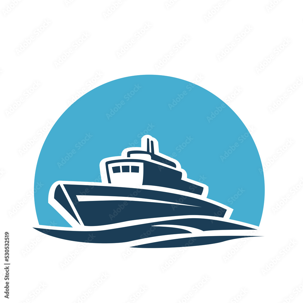 ship icon, cruise on marine vessel, sea journey, silhouette boat, thin line web symbol vector illustration template on white background 