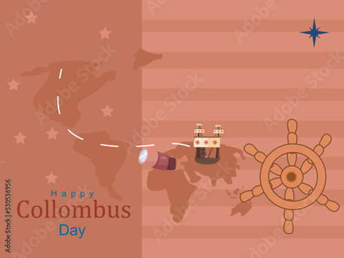 happy columbus day card map navigation tools cartoons, with flag america discovery celebration teamplate for your design 