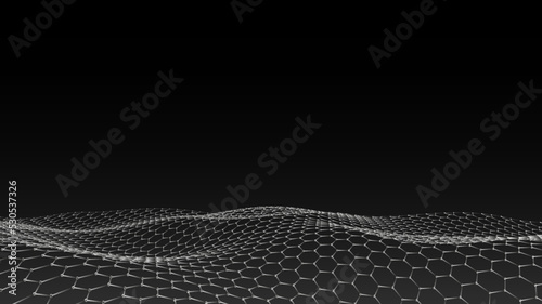 Digital technology wave. Dark cyberspace with white motion dots and lines. Vector futuristic digital background. Big data analytics.