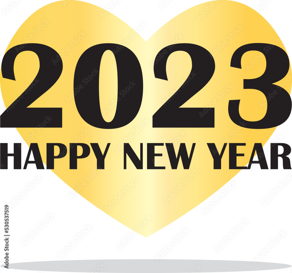 2023 Happy New Year with golden heart. Gretting card. Vector illustration. 2023 Happy New Year with golden heart. Gretting card. Vector illustration.