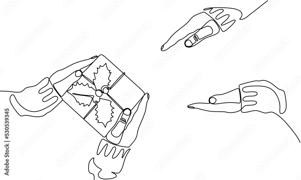 Vettoriale Stock Continuous line drawing of two hands holding gift box ...
