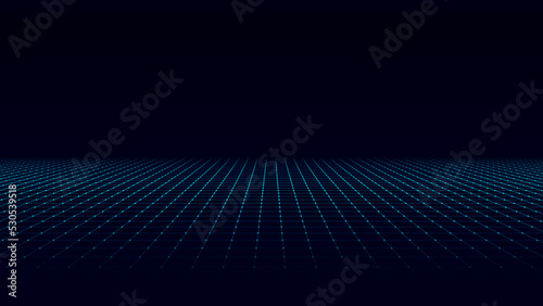 Technology perspective grid. Digital space wireframe landscape. Blue mesh on a black background.