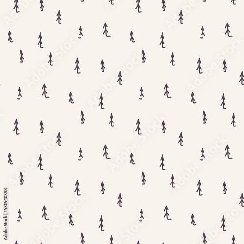 simple monochrome seamless pattern with doodling trees.